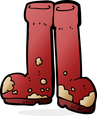 Bir insan tarafından çizilmiş çamurlu çizmeler.