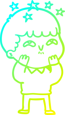 Bir çizgi film karakteri, bir insan tarafından çizilmiş soğuk gradyan çizimi.