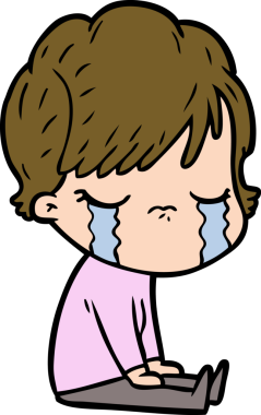 Bir insan tarafından çizilmiş ağlayan çizgi film kadını.