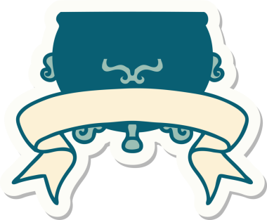 Bir insan tarafından çizilmiş bir kazan sancağına sahip dövme stili çıkartması