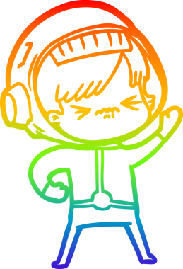 Gökkuşağı gradyan çizgi çizimi bir insan tarafından çizilmiş astronot bir kadın.