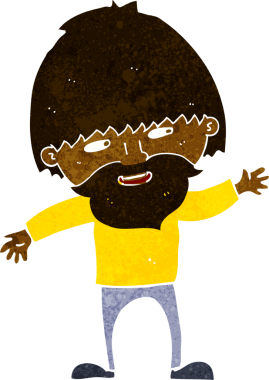 Bir insan tarafından çizilmiş mutlu sakallı bir adam.