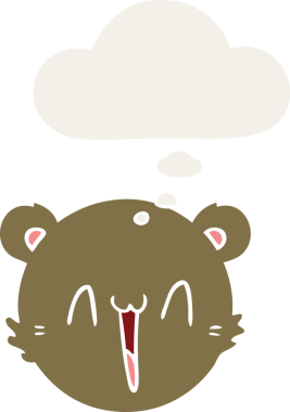 Bir insan tarafından çizilmiş düşünce baloncuklu şirin oyuncak ayı yüzü.