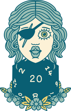 Retro Dövme Tarzı İnsan Rogue Bir insan tarafından çizilmiş 20 zar ile