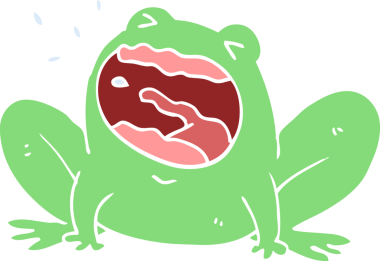 Bir insan tarafından çizilmiş düz renkli çizgi film kurbağası.