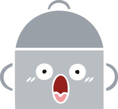 Bir insan tarafından çizilmiş yemek tenceresinin düz renkli retro karikatürü