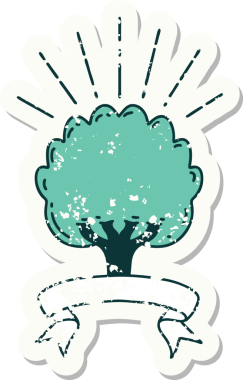 Bir insan tarafından çizilmiş dövme stili bir ağacın eski etiketi.