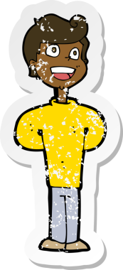 Bir insan tarafından çizilmiş mutlu bir adamın karikatür yapıştırması.