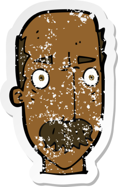 Bir insan tarafından çizilmiş yaşlı bir adamın rahatsız edilmiş eski bir karikatür yapıştırması.