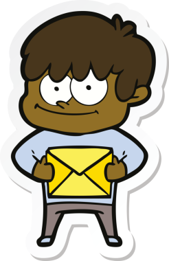 Bir insan tarafından çizilmiş mutlu bir çizgi film karakterinin çıkartması.