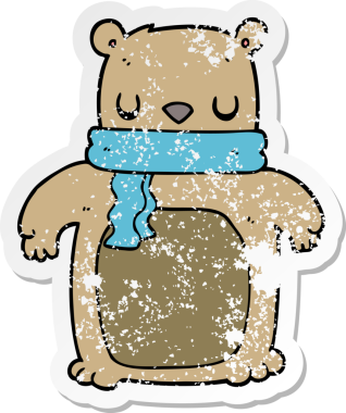 Bir insan tarafından çizilmiş eşarplı karikatür ayısının sıkıntılı çıkartması.