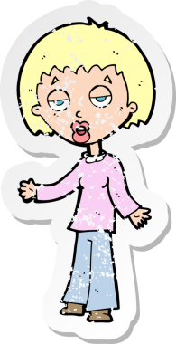 Bir insan tarafından çizilmiş yorgun bir karikatür çıkartması.