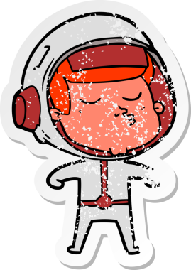 Bir insan tarafından çizilmiş kendinden emin bir astronotun sıkıntılı çıkartması.