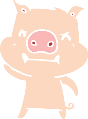 Bir insan tarafından çizilmiş kızgın düz renkli çizgi film domuzu.