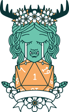 Retro Dövme Tarzı Ağlayan Ork Druid karakteri Bir insan tarafından çizilmiş doğal bir rulo