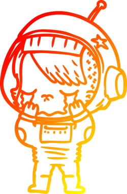 Bir insan tarafından çizilmiş, ağlayan astronot bir kızın sıcak çizgi çizimi