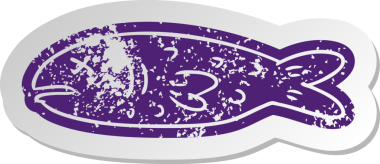 Bir insan tarafından çizilmiş ölü bir balığın eski bir karikatür çıkartması.