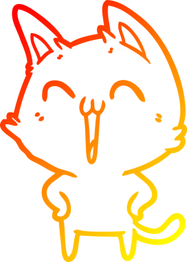 Bir insan tarafından miyavlanan mutlu bir çizgi film kedisinin sıcak çizgi çizimi