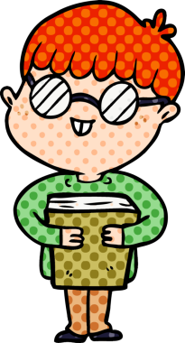 Bir insan tarafından çizilmiş gözlük takan çizgi film çocuğu.