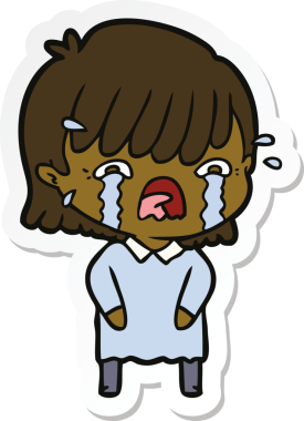 Bir insan tarafından çizilmiş ağlayan bir çizgi film kızına ait etiket.