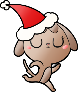 Bir insan tarafından çizilmiş Noel Baba şapkası takan bir köpeğin gradyan çizimi.