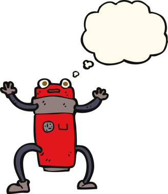 Bir insan tarafından çizilmiş düşünce baloncuklu çizgi film robotu