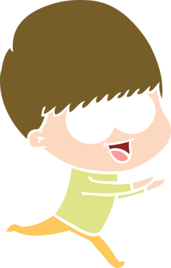 Bir insan tarafından çizilmiş mutlu düz renkli çizgi film çocuğu.