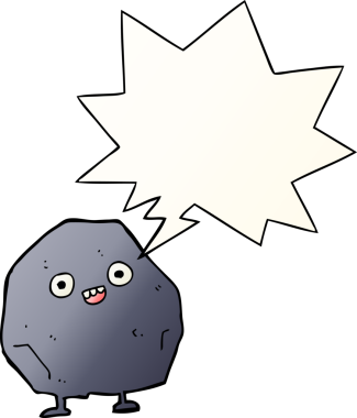 bir insan tarafından çizilmiş, konuşma baloncuklu karikatür kayası.