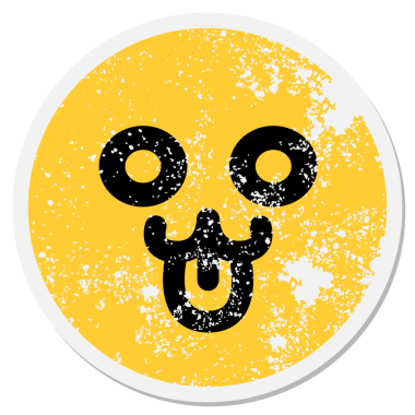 Bir insan tarafından çizilmiş sevimli, mutlu, evcil hayvan yüzlü, dairesel bir etiket.