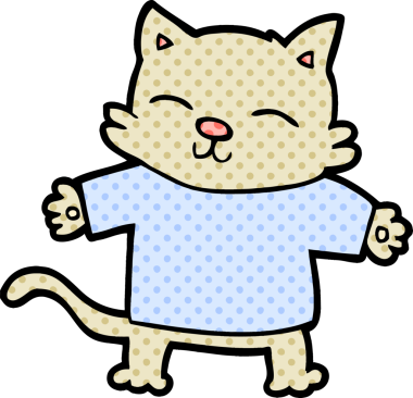 Bir insan tarafından çizilmiş mutlu çizgi film kedisi.