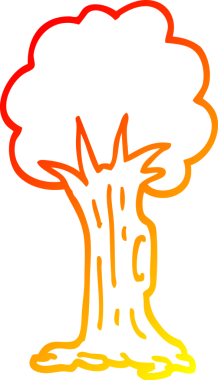 Bir insan tarafından çizilmiş bir çizgi film ağacının sıcak gradyan çizimi