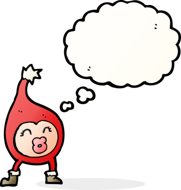 Bir insan tarafından çizilmiş düşünce baloncuğu olan komik bir Noel yaratığı.