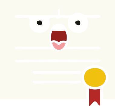 Bir insan tarafından çizilmiş mezuniyet diplomasının düz renkli retro karikatürü