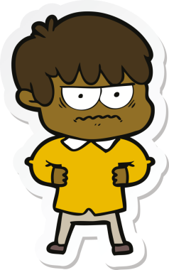 Bir insan tarafından çizilmiş kızgın bir çizgi film çocuğunun çıkartması.