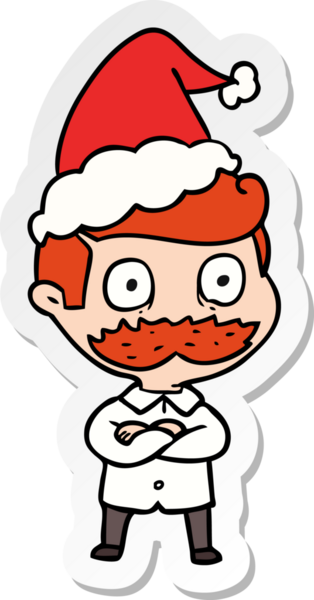 Bir insan tarafından çizilmiş Noel Baba şapkası giymiş bıyıklı bir adamın el çizimi karikatürü.