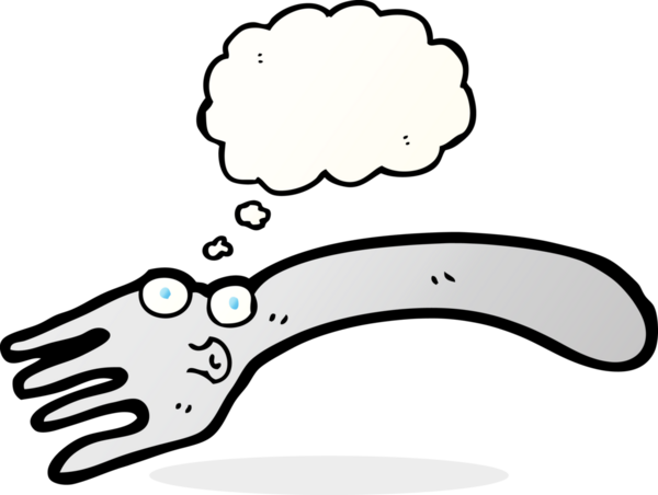 Bir insan tarafından çizilmiş düşünce baloncuklu çizgi film çatalı