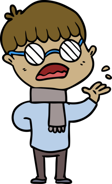 Bir insan tarafından çizilmiş gözlük takan çizgi film çocuğu.