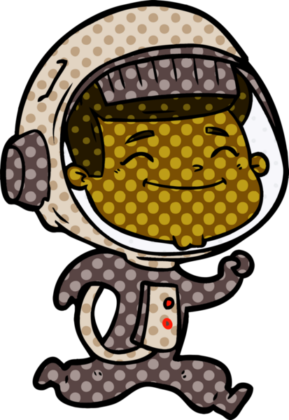 Bir insan tarafından çizilmiş mutlu astronot çizgi filmi.