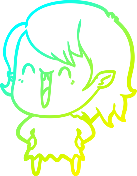 Bir insan tarafından çizilen mutlu vampir kız çizgi filminin soğuk gradyanı.