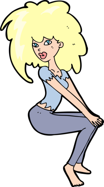 Bir insan tarafından çizilmiş uzun saçlı bir karikatür kadın.