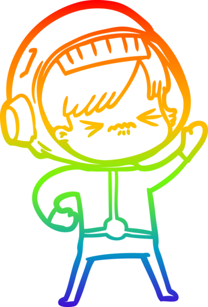 Gökkuşağı gradyan çizgi çizimi bir insan tarafından çizilmiş astronot bir kadın.