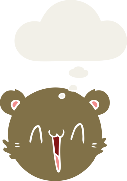 Bir insan tarafından çizilmiş düşünce baloncuklu şirin oyuncak ayı yüzü.