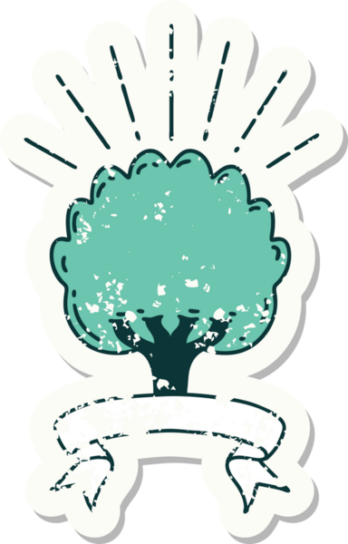 Bir insan tarafından çizilmiş dövme stili bir ağacın eski etiketi.