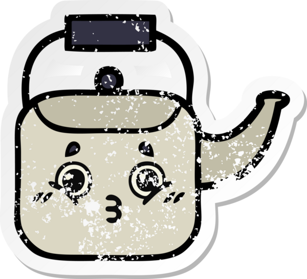 Bir insan tarafından çizilmiş tatlı bir çaydanlığın sıkıntılı çıkartması.