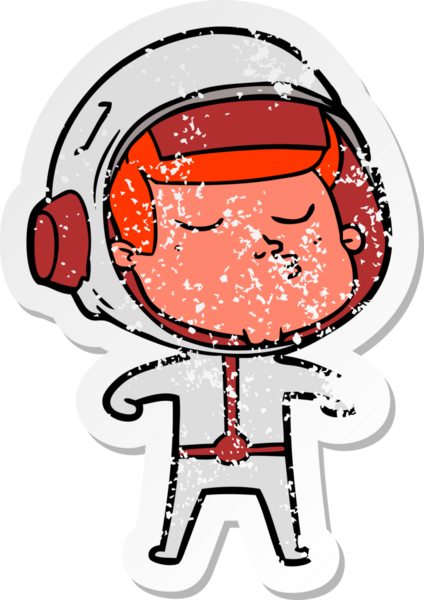 Bir insan tarafından çizilmiş kendinden emin bir astronotun sıkıntılı çıkartması.