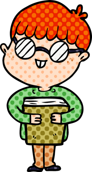 Bir insan tarafından çizilmiş gözlük takan çizgi film çocuğu.