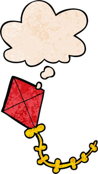 bir insan tarafından çizilmiş grunge desen tarzında düşünce baloncuğu olan çizgi film uçurtması