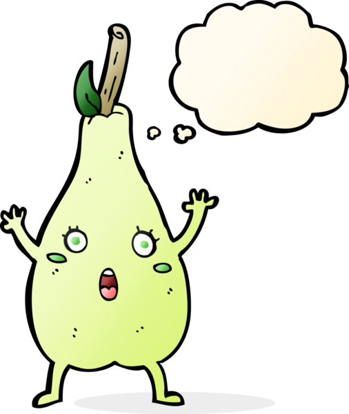 Bir insan tarafından çizilmiş düşünce baloncuğu ile korkmuş armut çizgi filmi