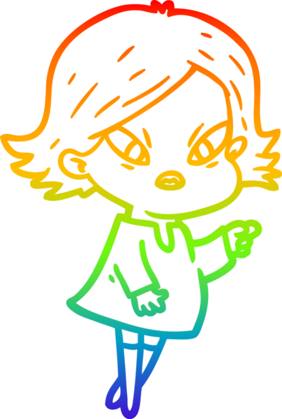 Çizgi film çizen gökkuşağı gradyanı bir insan tarafından çizilmiş stresli kadın.