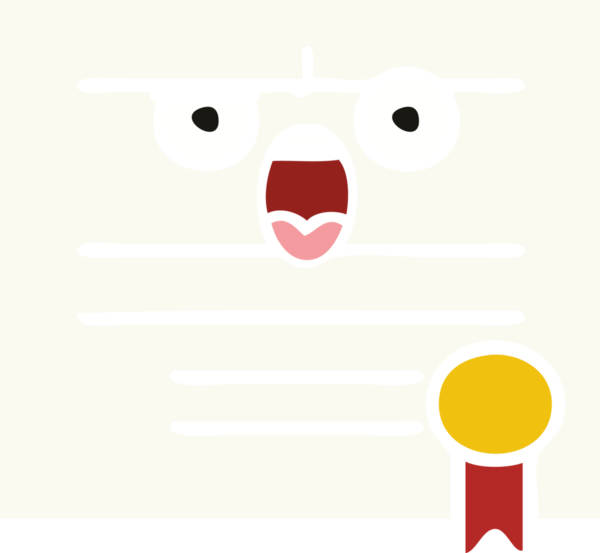 Bir insan tarafından çizilmiş mezuniyet diplomasının düz renkli retro karikatürü